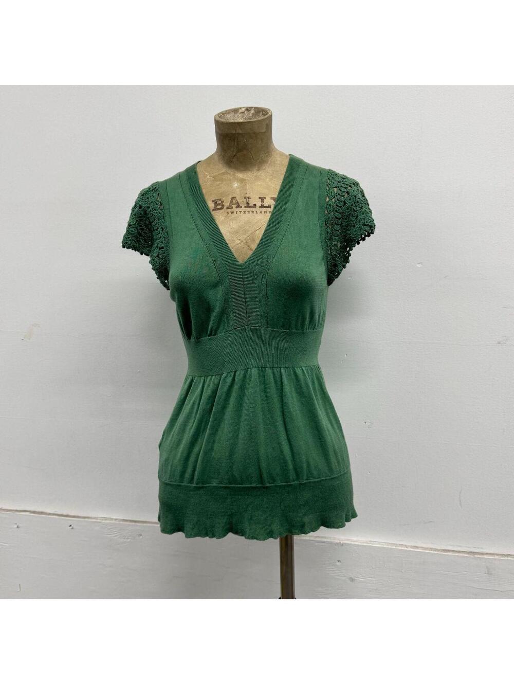 Vintage Y2K BCBGMAXAZRIA Silk-Cotton Knit Crochet Empire Tunic Top